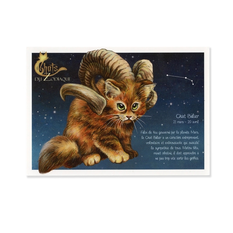フランス製　ネコのポストカード（Chat Belier） 十二星座 牡羊座