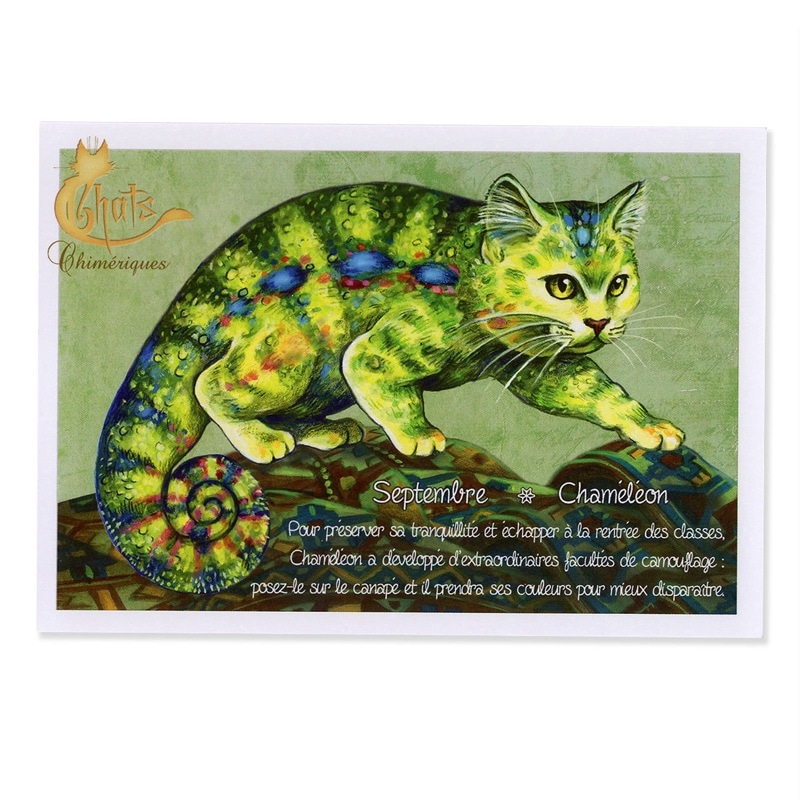 フランス製　ネコのポストカード（Septembre Chameleon） 9月 カメレオン