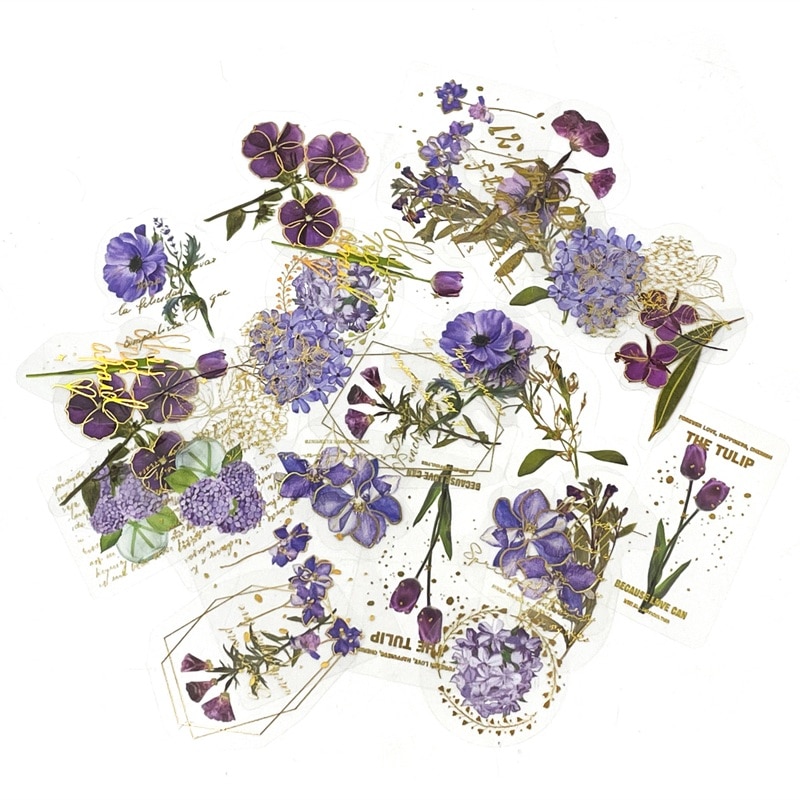 フレークシール セット スクラップ素材 Flowersシリーズ （パープル）箔押し PET素材