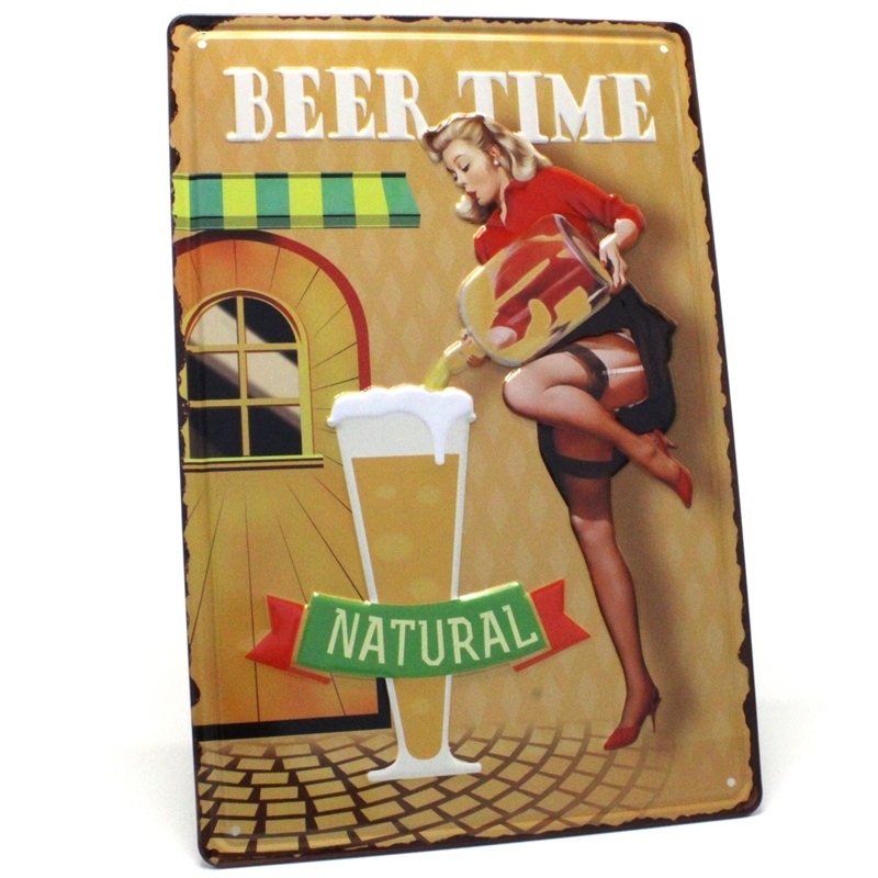 アンティークメタルプレート　S [BEER TIME]