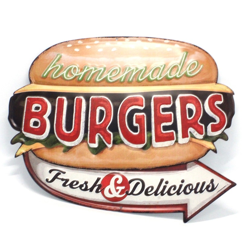 アンティークメタルプレート　ダイカット［BURGERS］