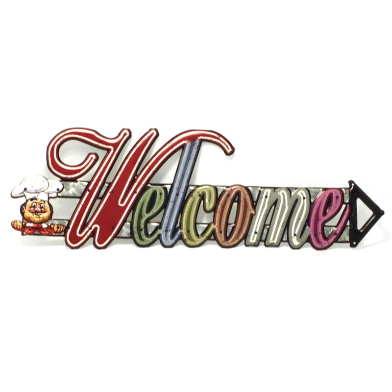 アンティークメタルプレート　ダイカット［WELCOME ARROW］