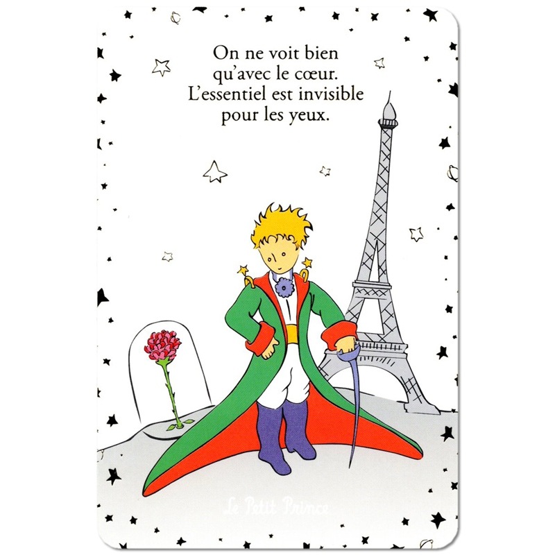 フランス製 星の王子さま 箔押しポストカード （On ne voit bien qu'avec le coeur.L'essentiel est invisible pour les yeux.）