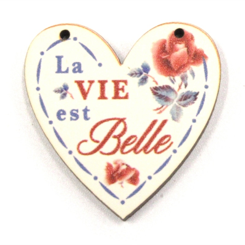 フランス製 木製ボタン 2つ穴 （LA VIE EST BELLE） アトリエ・ボヌール・ドゥ・ジュール