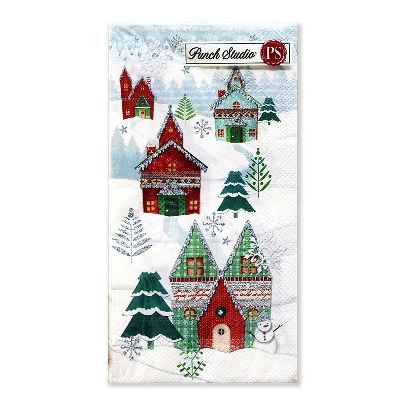 【掘り出し物・訳あり品】Punch Studio 【クリスマス】 ペーパーナプキン LLサイズ （雪の街×雪だるま）