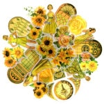 フレークシール レトロファション＆お花シリーズ 【イエロー】 和紙素材 40枚入り