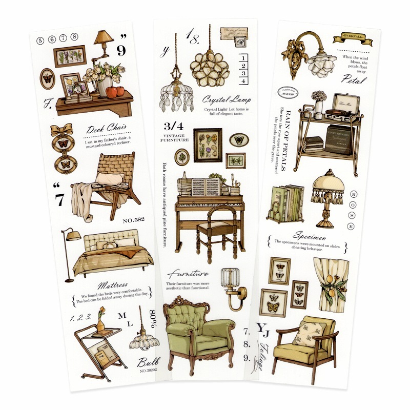 フレークシール シート スクラップ素材 レトロシリーズ （家具） PET素材 大きめ