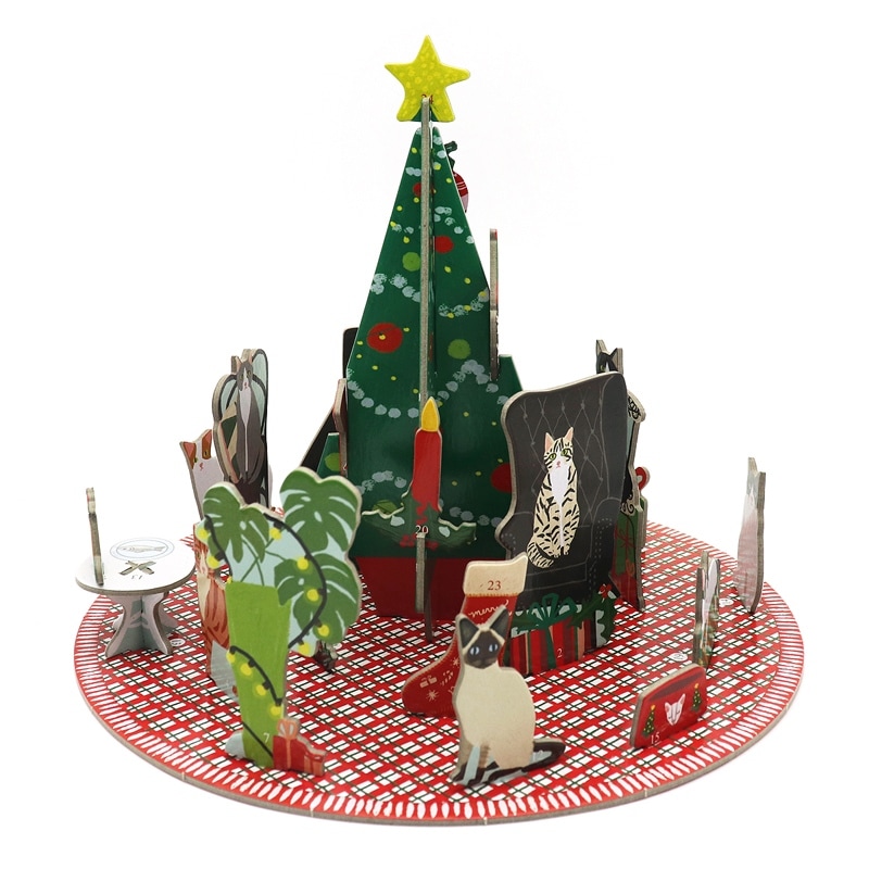 【掘り出し物・組み立て後カメラ撮影にのみ使用】ロジャーラボード クリスマス アドベントカレンダー ポップ&スロット （ネコとクリスマスツリー） インテリア
