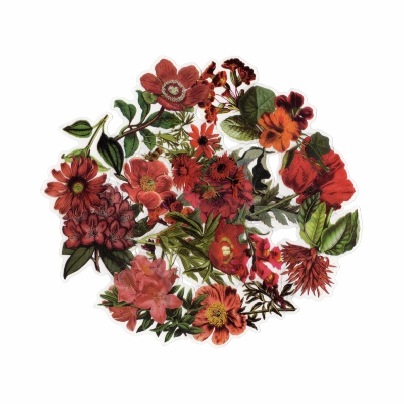 フレークシール セット スクラップ素材 (植物の秘境シリーズ×レッド） PET素材