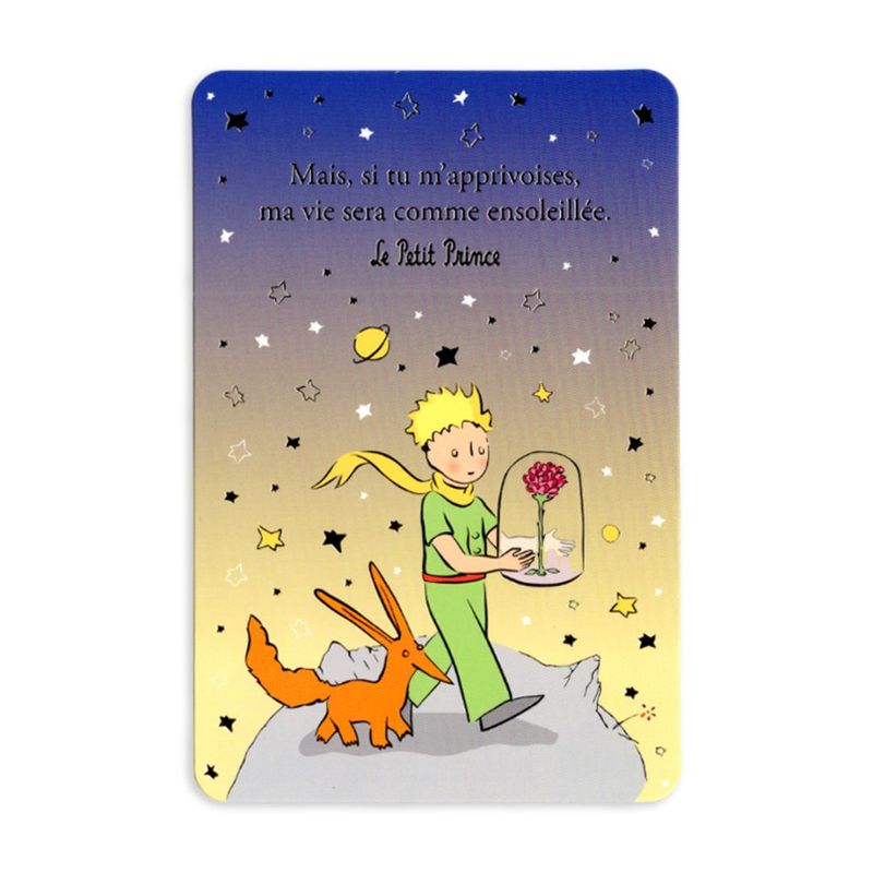 フランス製 星の王子さま 箔押しポストカード （Mais, si tu m'apprivoises, ma vie sera comme ensoleill'ee.）