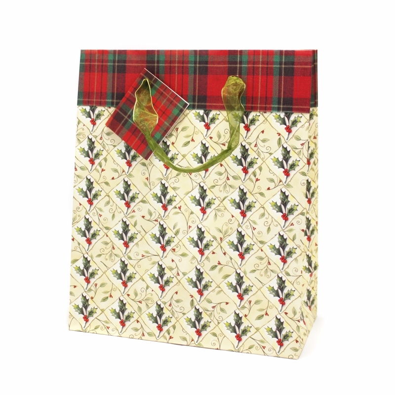 The Gift Wrap Company 【クリスマス】 ギフトバッグ  (イエロー×柊）