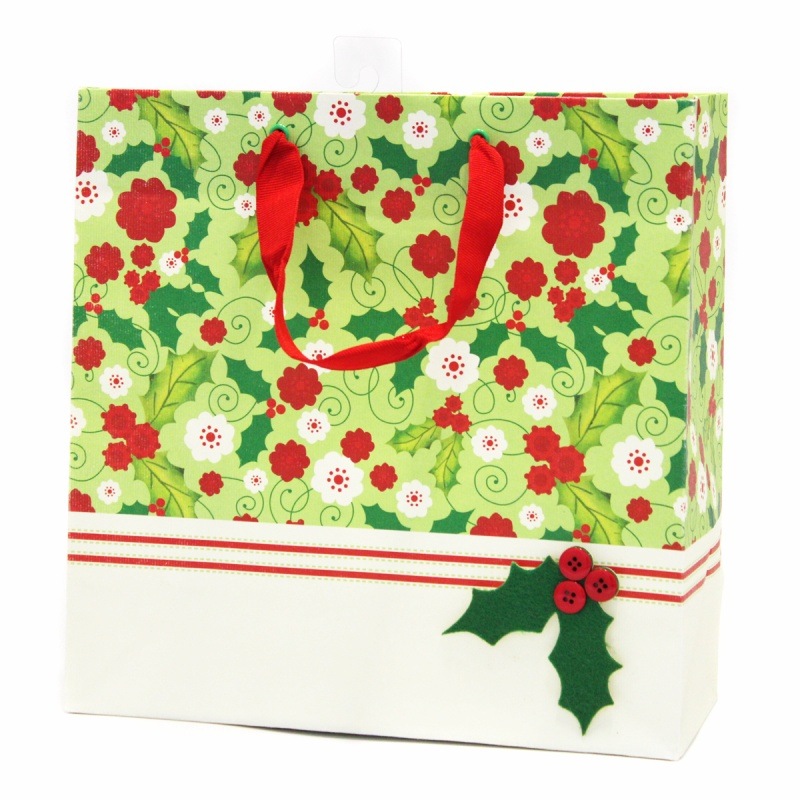 The Gift Wrap Company 【クリスマス】 ギフトバッグ (立体×グリーン×ヒイラギ）