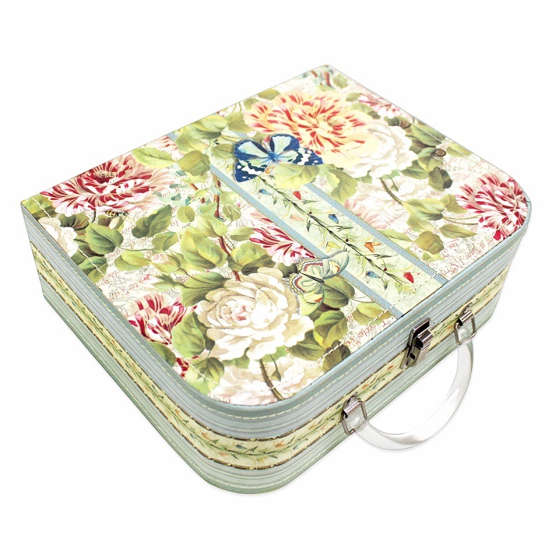 Punch Studio（パンチスタジオ） スーツケース型 ボックス Mサイズ （薔薇×蝶×ホワイト）