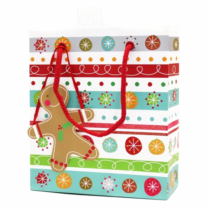 The Gift Wrap Company 【クリスマス】 ギフトバッグ Sサイズ (雪の結晶×ボーダー）