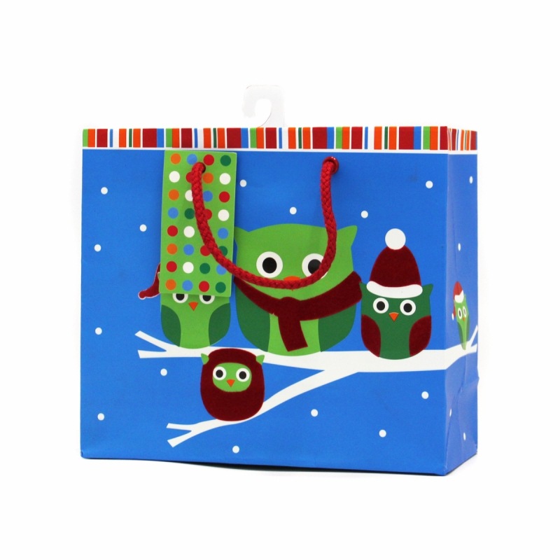 The Gift Wrap Company 【クリスマス】 ギフトバッグ Sサイズ (ブルー×フクロウ）
