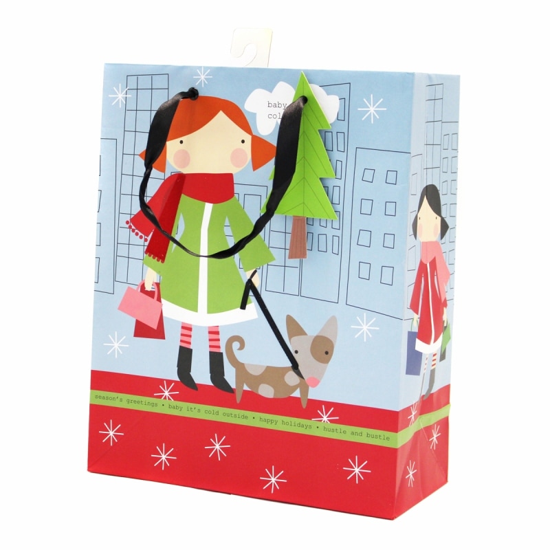 The Gift Wrap Company 【クリスマス】 ギフトバッグ (イヌと散歩する女性）