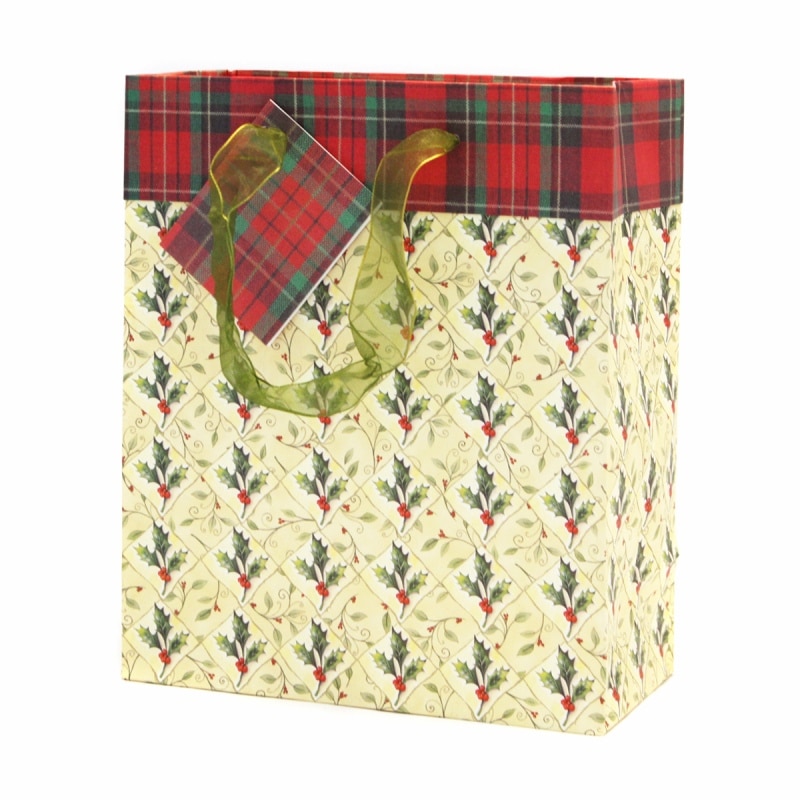 The Gift Wrap Company 【クリスマス】 ギフトバッグ Mサイズ (イエロー×柊）