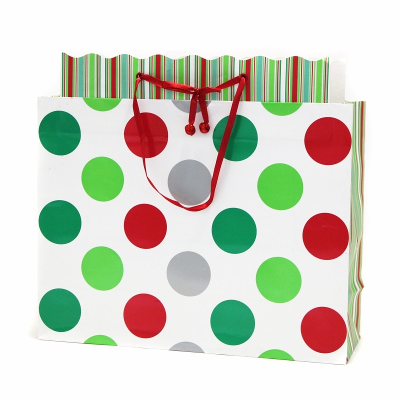 The Gift Wrap Company 【クリスマス】 ギフトバッグ (水玉×ストライプ）