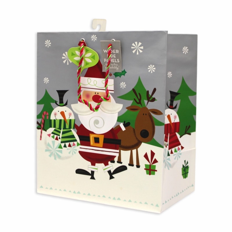 The Gift Wrap Company 【クリスマス】 ギフトバッグ Lサイズ (シルバー×サンタクロース達）