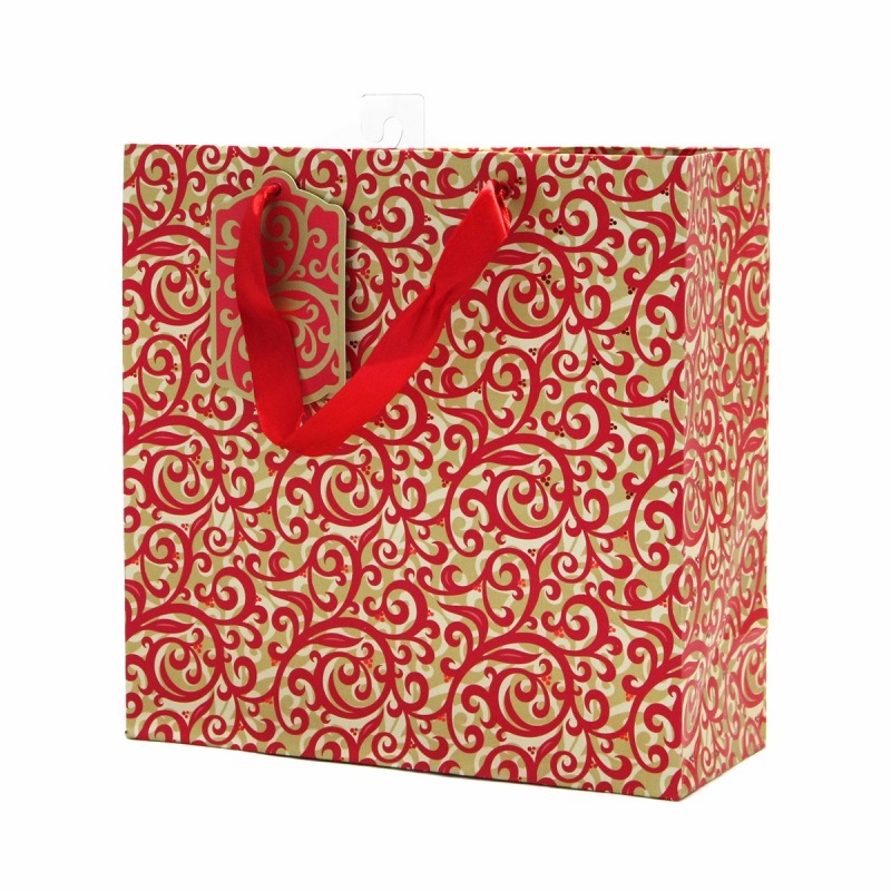 The Gift Wrap Company 【クリスマス】 ギフトバッグ (ゴールド×レッド×植物）