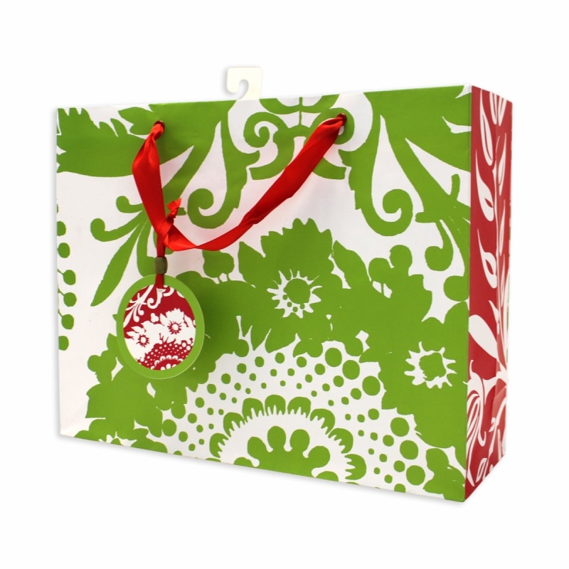 The Gift Wrap Company 【クリスマス】 ギフトバッグ (ホワイト×グリーン×ダマスク）