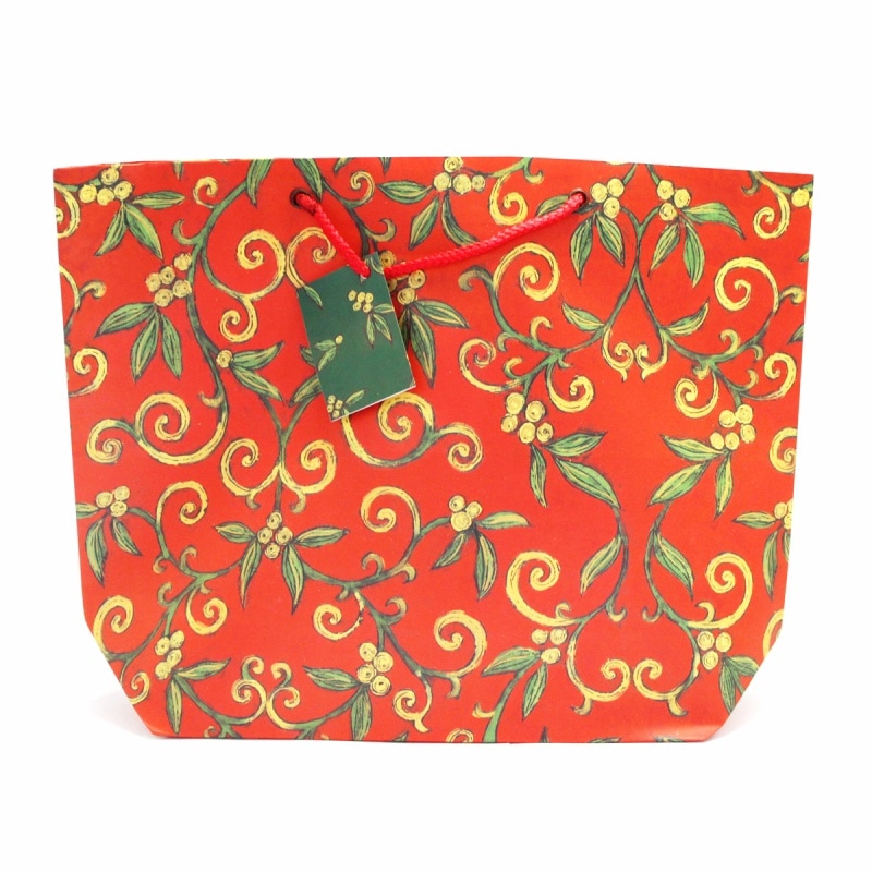 【掘り出し物・訳あり品】The Gift Wrap Company 【クリスマス】 ギフトバッグ (レッド×ヒイラギ）