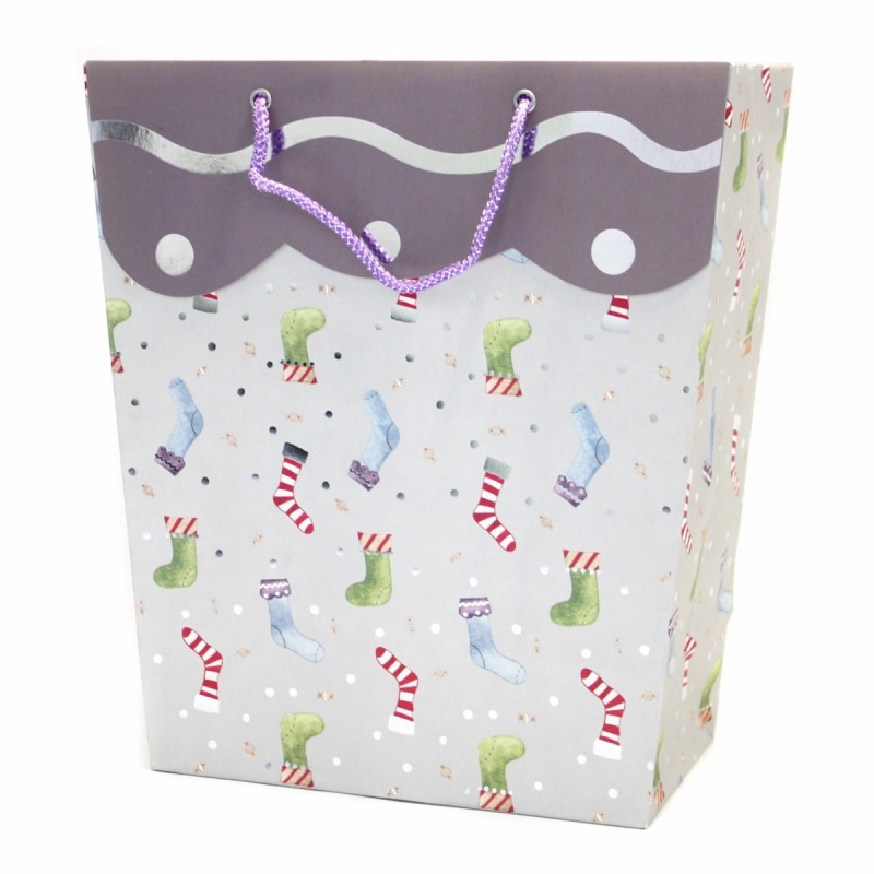 The Gift Wrap Company 【クリスマス】 ギフトバッグ (グレー×靴下）