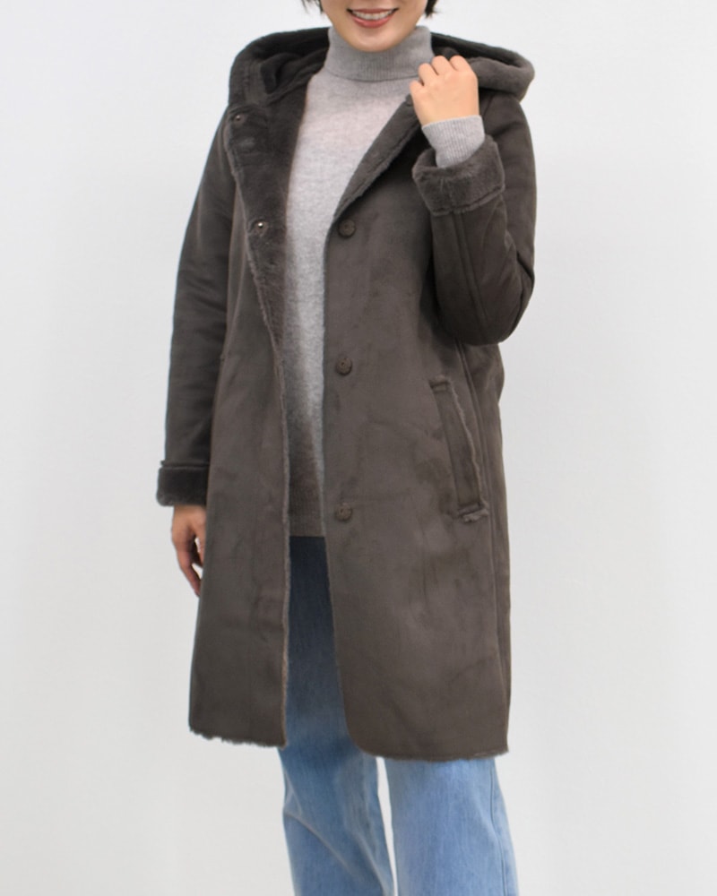 フェイクムートンフーディカラーコート | □OUTER,COAT | 元町ゼラール