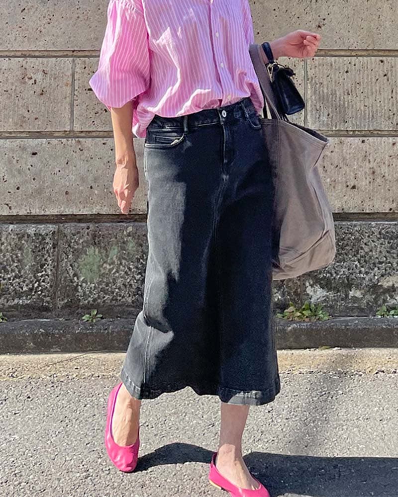 【Canaria Style】ストレッチデニム後ろスリットスカート