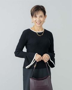 【YOKO ISHIBASHI】フレアスリーブバイカラーリブニット