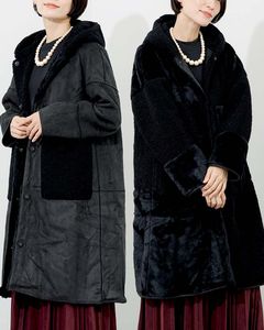 パッチワークリバーシブルフェイクムートンコート|OUTER