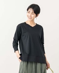 ギザコットン混Vネックリブチュニック|TOPS