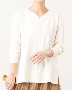 ギザコットン混Vネックリブチュニック|TOPS