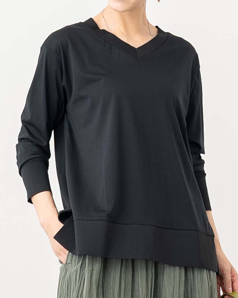 ギザコットン混Vネックリブチュニック