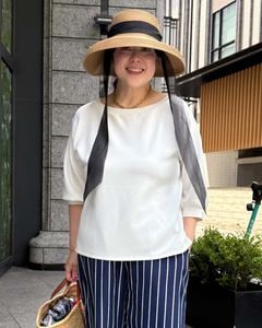【otostyle】ソフトダンボールニットパフスリーブボートネックプルオーバー|TOPS