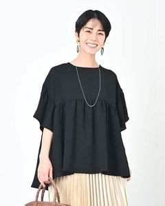 シボ加工ギャザー切り替えブラウス|TOPS