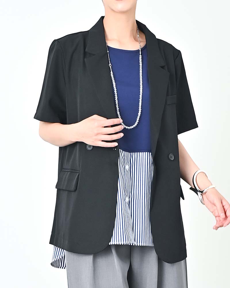 ダブルボタン半袖ライトテーラードジャケット