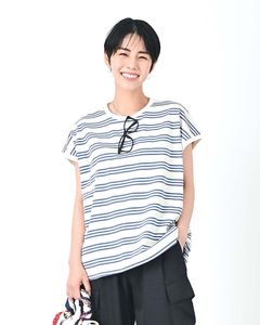 マルチボーダーフレンチスリーブプルオーバー|TOPS