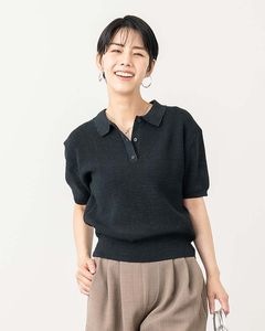 ポロ襟半袖ニットプルオーバー|TOPS
