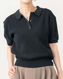 ポロ襟半袖ニットプルオーバー|TOPS
