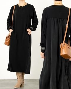 異素材切り替えバックギャザーワンピース|ONE-PIECE