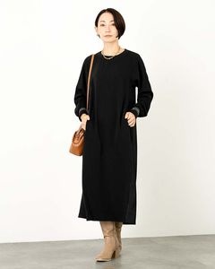異素材切り替えバックギャザーワンピース