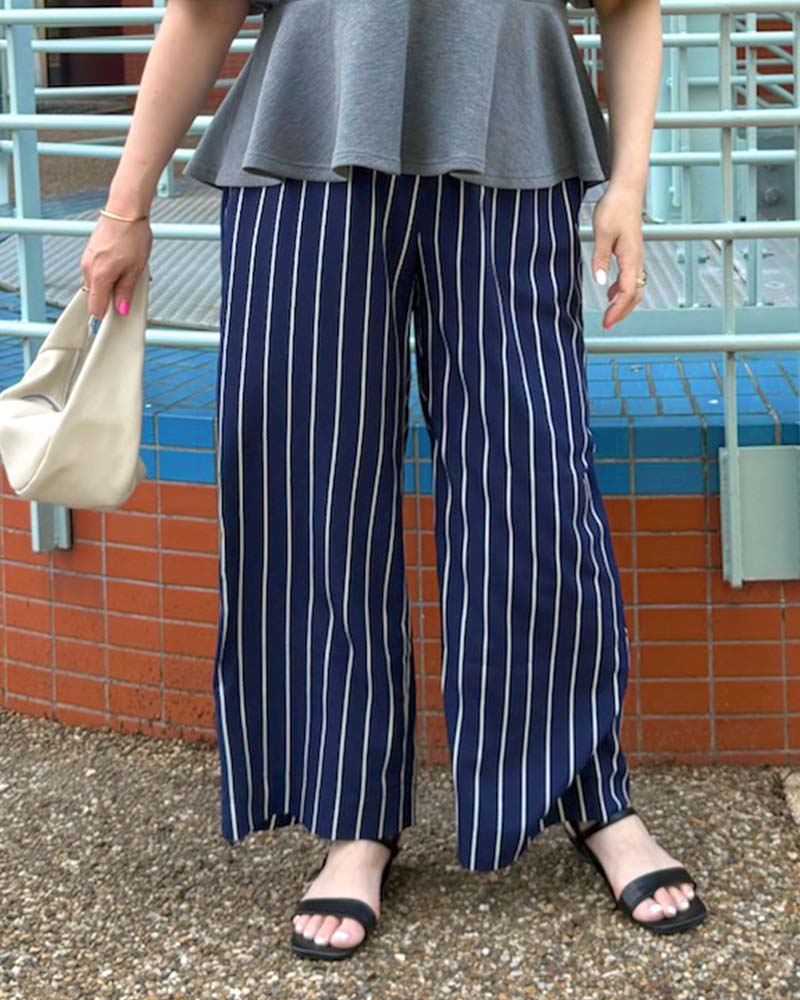 【Toteme】インターシャストライプドローストリングパンツ otostyle】ストライプ柄ワイドストレートイージーパンツ