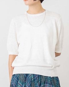 リネンコットンシルクラウンドネックプルオーバー|TOPS