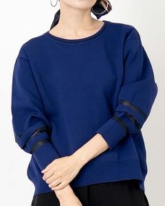 袖シアー切り替えミラノリブプルオーバー|TOPS