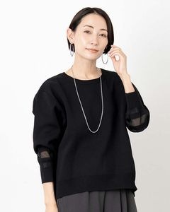袖シアー切り替えミラノリブプルオーバー|TOPS