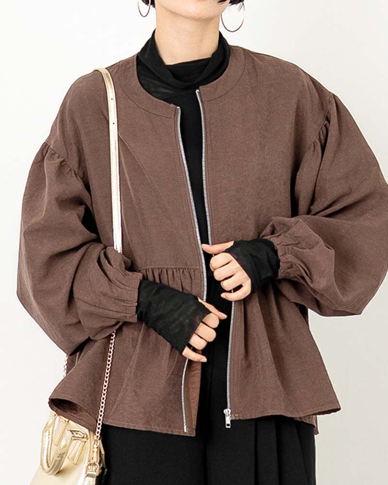 ピーチスキンボリュームスリーブペプラムブルゾン