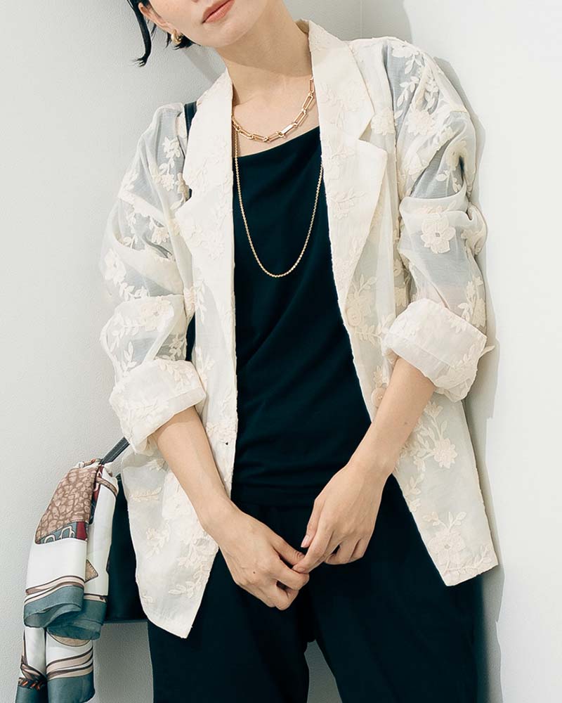 花柄刺繍シアーテーラードジャケット