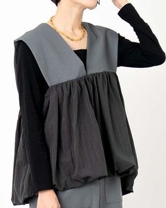 異素材切り替えバルーンペプラムベスト|TOPS