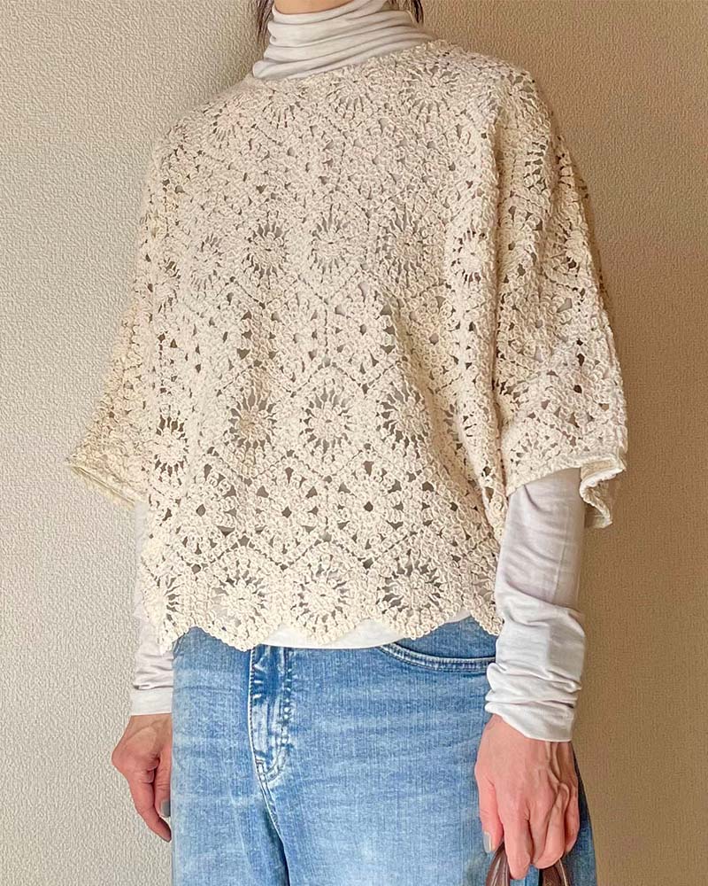 【Canaria Style】ドルマンスリーブレース編みプルオーバー